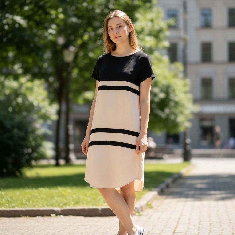 Julie Brown M Sheath Dress Black/White Contrast Color block S/S preppy old money